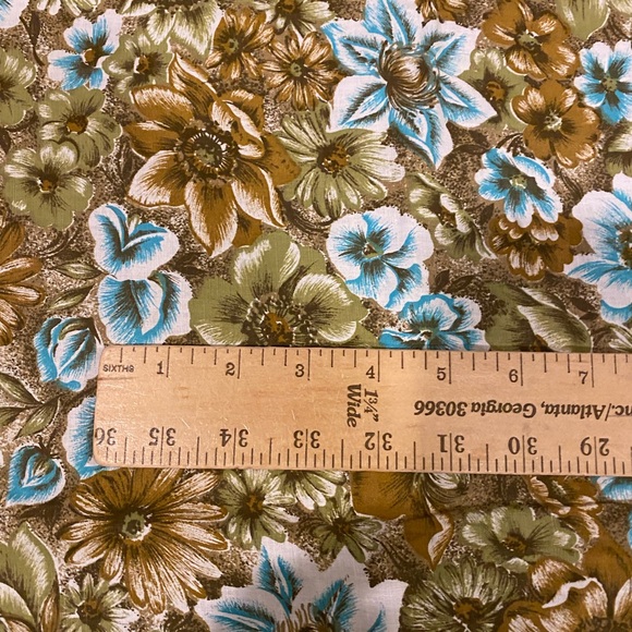 Vintage Cotton Quilting Fabric 1940’s 1 Yd L X 35” W Mint Brown & Aqua Floral - Picture 2 of 3